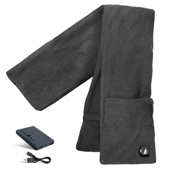 5v Battery Heated Fleece Scarf With Built-in Heating Panels, Black Scarf With😘 - Picture 4 of 7
